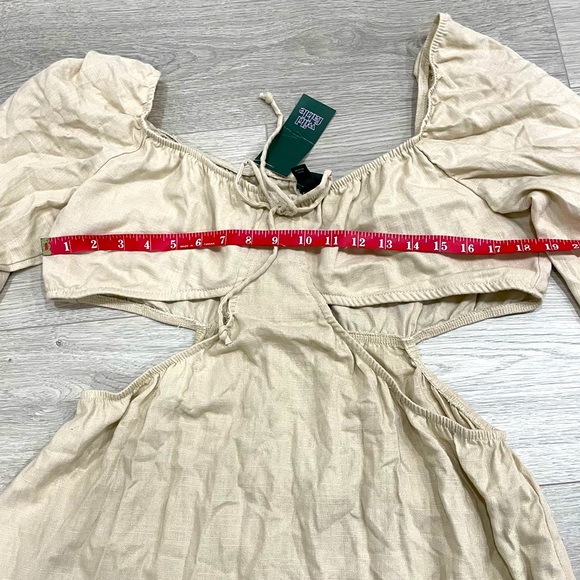 Light Taupe Linen Cut Out Sexy Cocktail Dress NWT - Picture 12 of 16